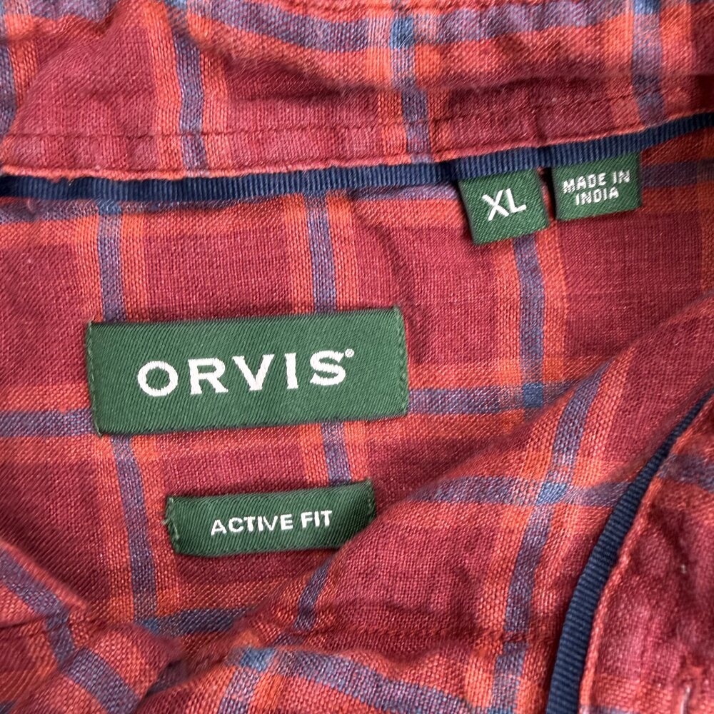 Orvis Men's XL Linen Short-Sleeve Plaid Button-Down - Picture 4 of 10